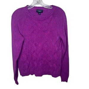 Lands End Drifter‎ Womens Purple Textured Knit Crew Neck Sweater L 14/16